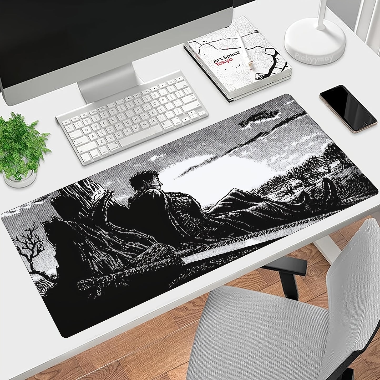 1pc Anime Berserker Large Mouse Pad - Desk Mat with Stitched Edges, Non-Slip Waterproof Rubber Base, Dark Twilight Sword Scene Design for Gamers and Computer Enthusiasts, Anime Mouse Pad