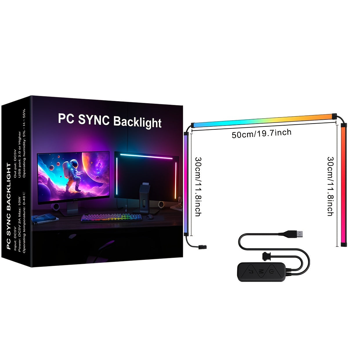 RGB Ambilight Sync Strip Lights for 24/27 Inch Screens - USB Powered LED Atmosphere Light Bar with Multiple Control Modes, Fantasy Color Screen Lighting