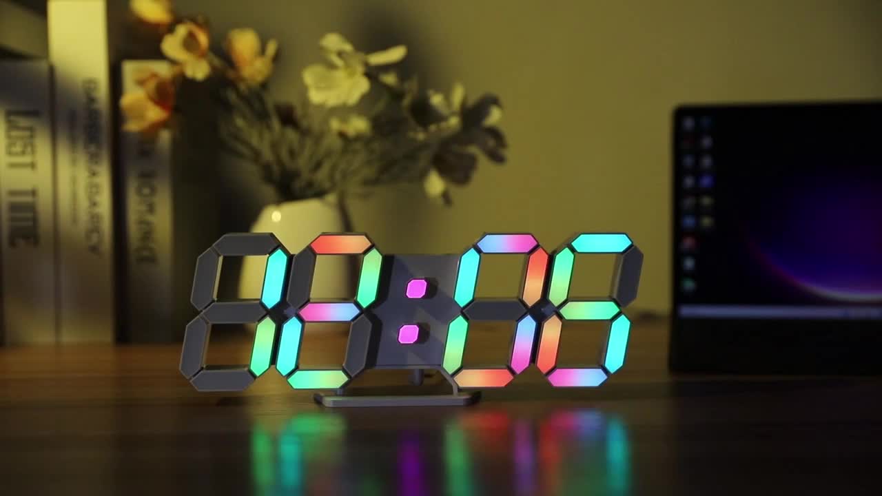 1pc RGB Neon LED Clock 9.7" Digital Wall Clock Large Display Aesthetic Alarm Clock For Bedroom Living Room, Colorful, Remote Control, Brightness Adjustable, Date/Temperature