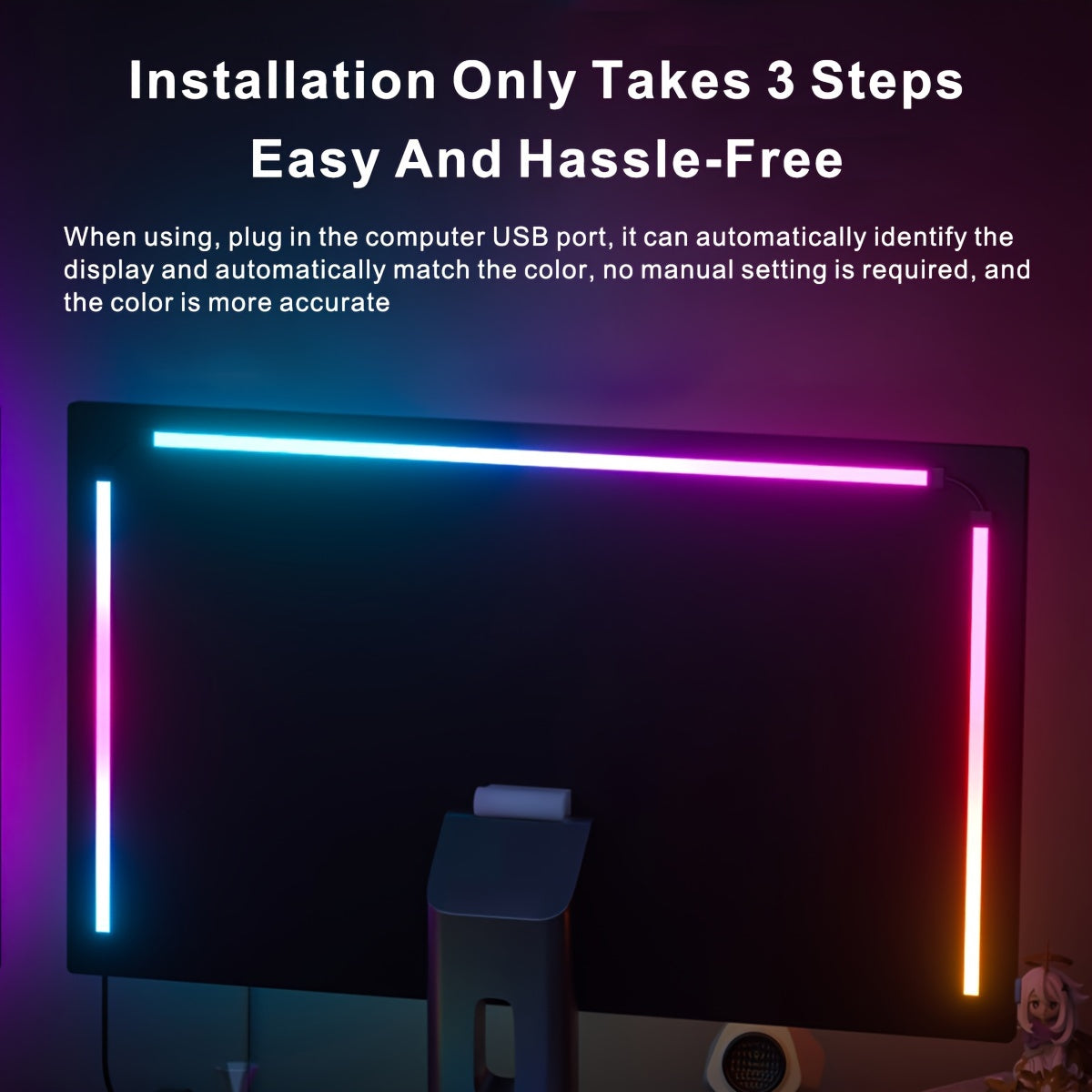 RGB Ambilight Sync Strip Lights for 24/27 Inch Screens - USB Powered LED Atmosphere Light Bar with Multiple Control Modes, Fantasy Color Screen Lighting