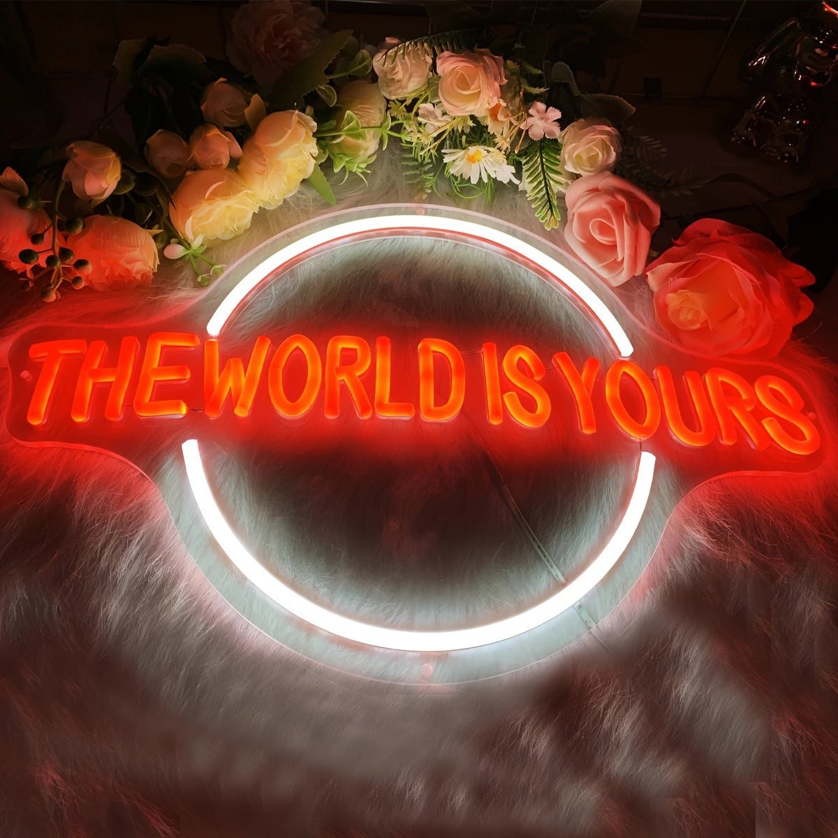 The World Is Yours Neon Sign - Metal Finish, Plastic Material, Non-Mounting Switch Control, Multipurpose USB Powered LED Light for Home, Bar, Wedding Decor