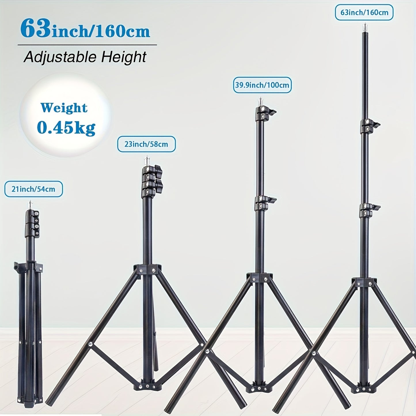 Iron Tripod Stand with Adjustable Height and Foldable Design, Non-Waterproof, Multifunctional 63-Inch Tripod with Phone Holder Clip for Cameras and Smartphones