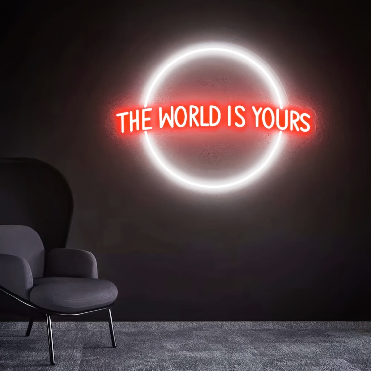 The World Is Yours Neon Sign - Metal Finish, Plastic Material, Non-Mounting Switch Control, Multipurpose USB Powered LED Light for Home, Bar, Wedding Decor