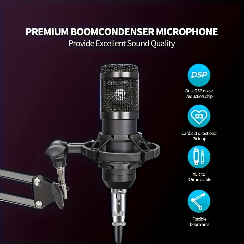 Complete Podcasting Starter Kit with BM800 Mic, Live Sound Card, Voice Changer & Audio Interface - Perfect for Recording, Singing, Streaming & Gaming