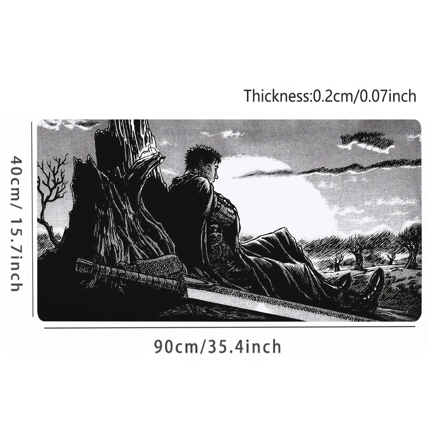 1pc Anime Berserker Large Mouse Pad - Desk Mat with Stitched Edges, Non-Slip Waterproof Rubber Base, Dark Twilight Sword Scene Design for Gamers and Computer Enthusiasts, Anime Mouse Pad