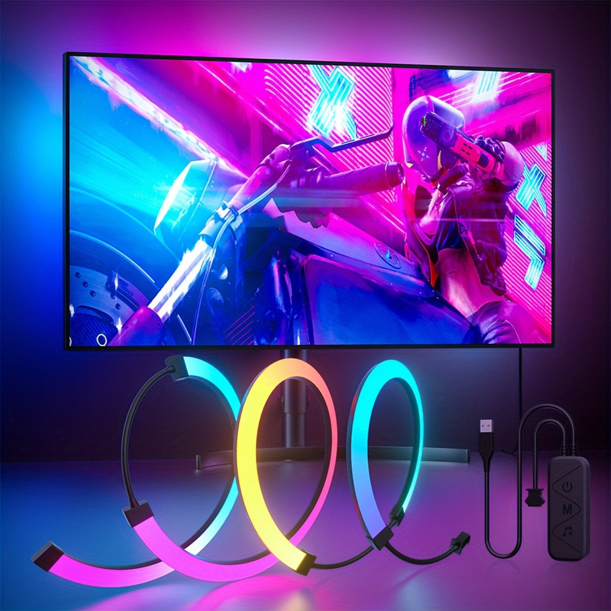 RGB Ambilight Sync Strip Lights for 24/27 Inch Screens - USB Powered LED Atmosphere Light Bar with Multiple Control Modes, Fantasy Color Screen Lighting