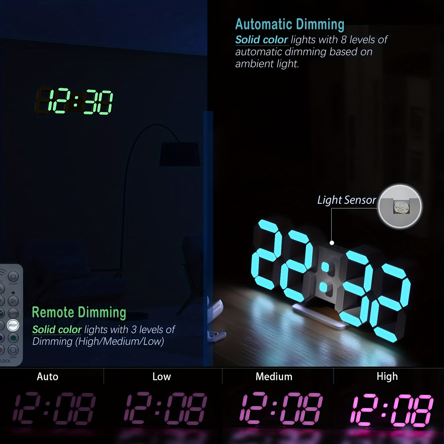 1pc RGB Neon LED Clock 9.7" Digital Wall Clock Large Display Aesthetic Alarm Clock For Bedroom Living Room, Colorful, Remote Control, Brightness Adjustable, Date/Temperature