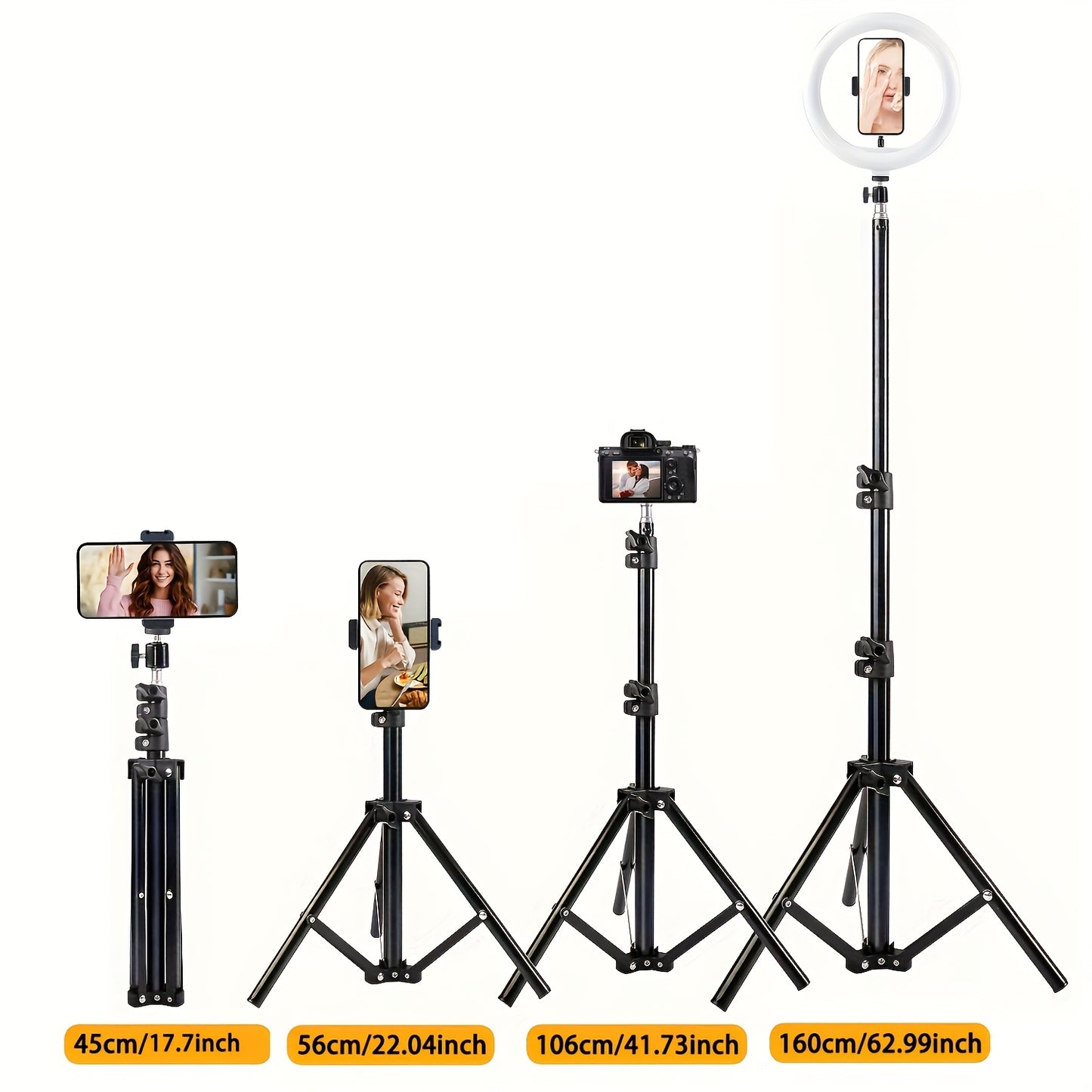 Iron Tripod Stand with Adjustable Height and Foldable Design, Non-Waterproof, Multifunctional 63-Inch Tripod with Phone Holder Clip for Cameras and Smartphones