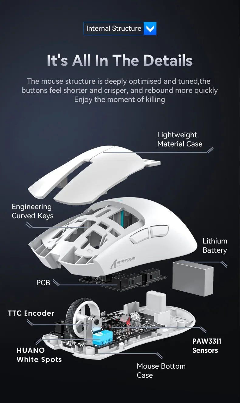 Attack Shark X11 PAW3311 Black Bluetooth Mouse, Triple Mode Connectivity, Touch Magnetic Charging Dock, Ultra-Light Gaming Mouse