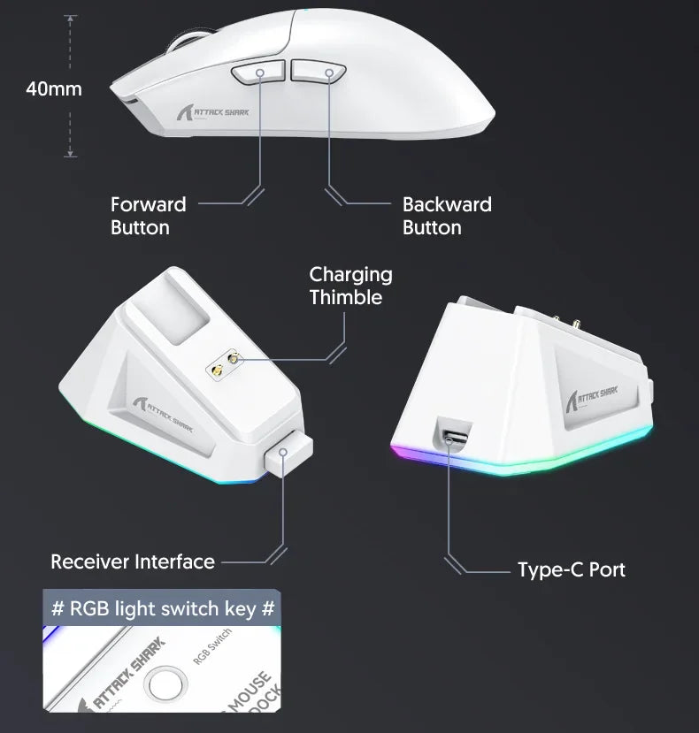 Attack Shark X11 PAW3311 Black Bluetooth Mouse, Triple Mode Connectivity, Touch Magnetic Charging Dock, Ultra-Light Gaming Mouse