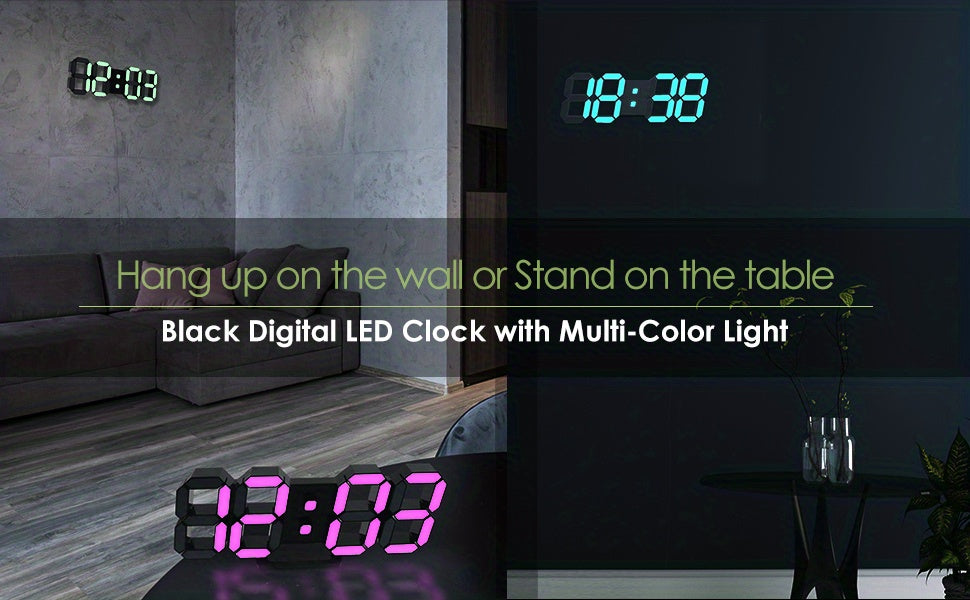 1pc RGB Neon LED Clock 9.7" Digital Wall Clock Large Display Aesthetic Alarm Clock For Bedroom Living Room, Colorful, Remote Control, Brightness Adjustable, Date/Temperature