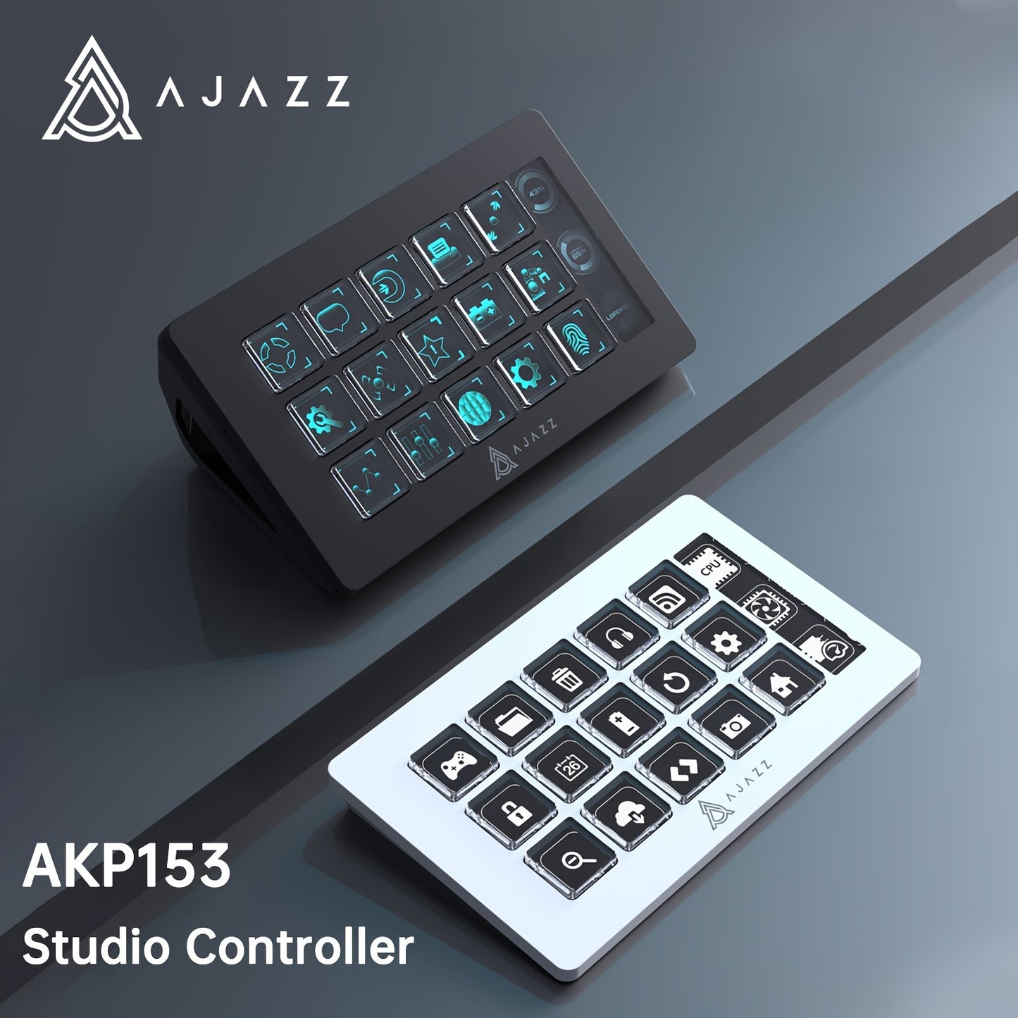 AJAZZ Live Streaming Control Console AKP153E Desktop Assistant Control Panel Controller for Stock Trading Live Streaming, Programmable Shortcut Keyboard with 15 Keys - Flow Controller, 15 Macro Keys to Trigger Actions in Appl