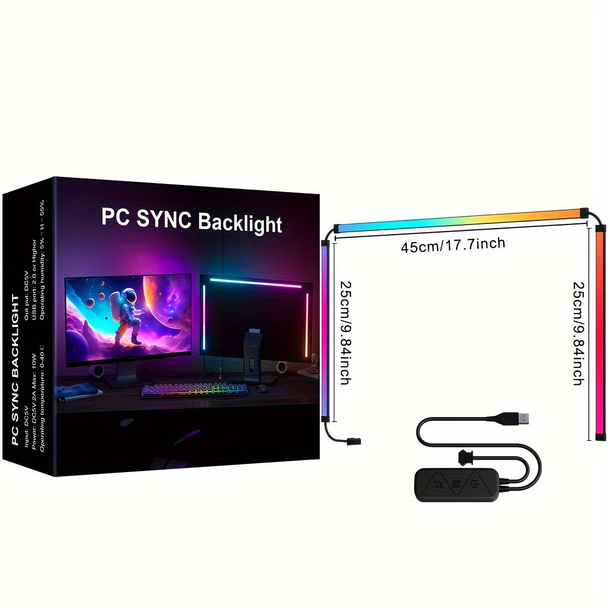 RGB Ambilight Sync Strip Lights for 24/27 Inch Screens - USB Powered LED Atmosphere Light Bar with Multiple Control Modes, Fantasy Color Screen Lighting