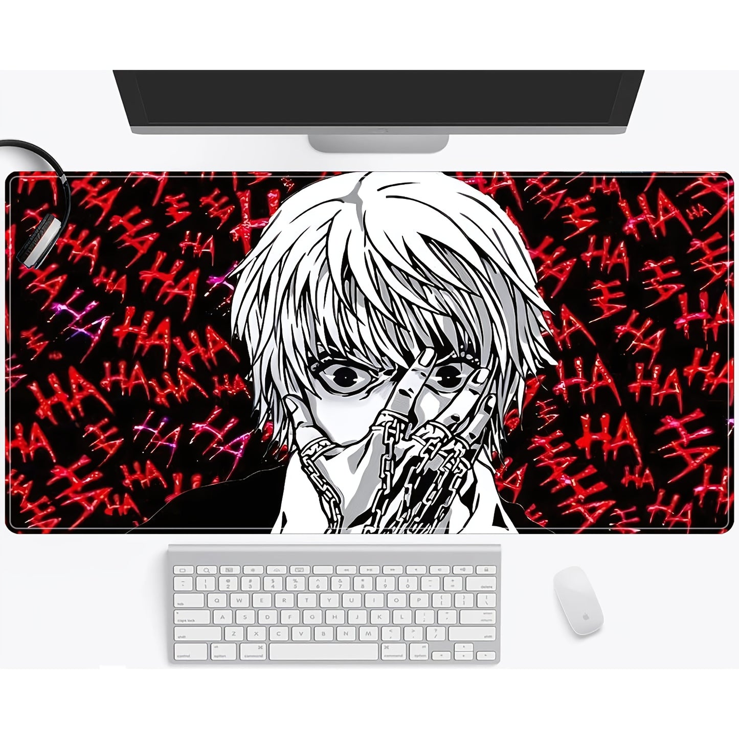 1pc Anime Boy Gaming Mouse Pad, Large Oblong Deskpad with Stitched Edges, Water-Resistant Rubber Base, Non-Slip Surface for PC & Laptop