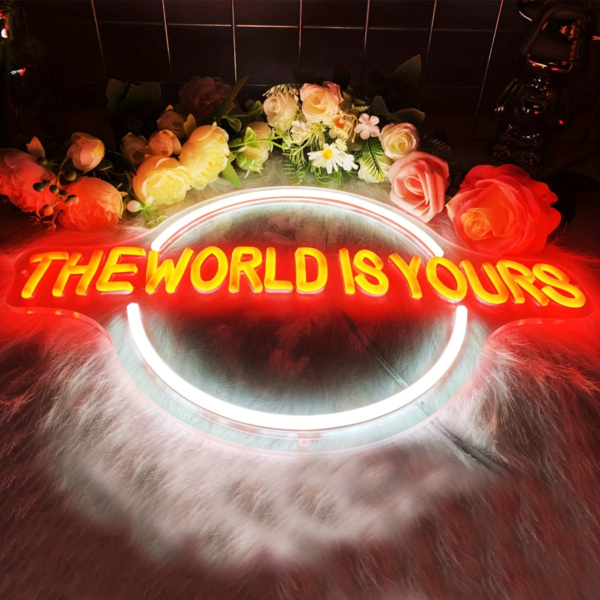 The World Is Yours Neon Sign - Metal Finish, Plastic Material, Non-Mounting Switch Control, Multipurpose USB Powered LED Light for Home, Bar, Wedding Decor