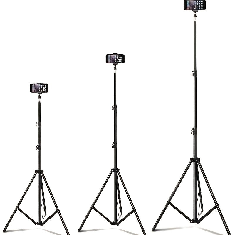 Iron Tripod Stand with Adjustable Height and Foldable Design, Non-Waterproof, Multifunctional 63-Inch Tripod with Phone Holder Clip for Cameras and Smartphones