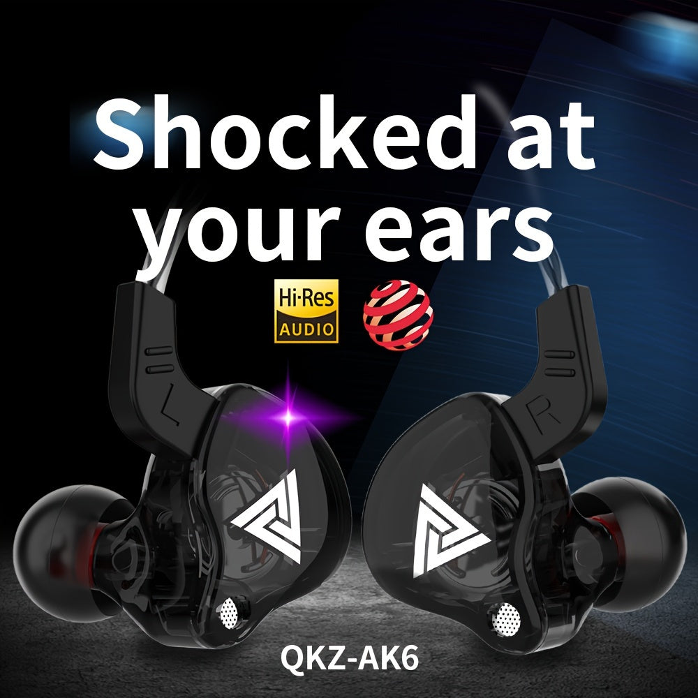 QKZ AK6 Dynamic Wired Headphones Monitor Audio HiFi In-Ear Stereo Line Control with Microphone Sports Bass Headphones Earplugs