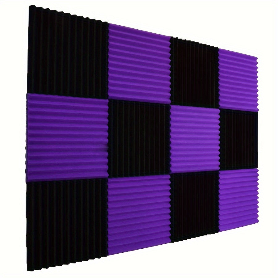 48pcs Black & Purple Acoustic Wedge Panels - 30.48cm x 30.48cm x 2.54cm Sound Absorbing Wall Tiles for Studio Recording, Home Theater Decor